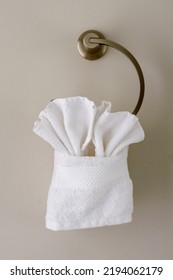 Fancy White Hand Towel Folded Like A Fan In Guest Bath Of Air B And B