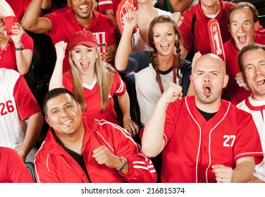 Fans: Baseball Fans Look To Camera While Cheering