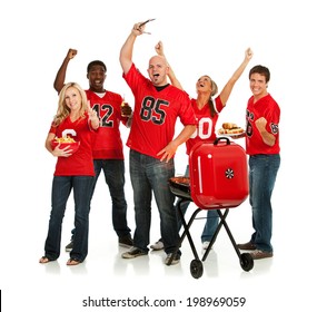 Fans: Group Of Tailgating Football Fans Cheering