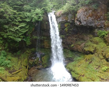 Fantastic Aerial Shots Of Roaring Creek Falls In The Stampede Pass Area Of Washington State