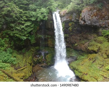 Fantastic Aerial Shots Of Roaring Creek Falls In The Stampede Pass Area Of Washington State