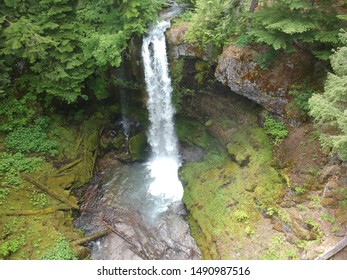 Fantastic Aerial Shots Of Roaring Creek Falls In The Stampede Pass Area Of Washington State