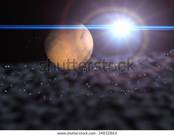 Fantastic drawing of deep space with unknown planet\
and star