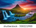 Fantastic evening with Kirkjufell volcano the coast of Snaefellsnes peninsula. Picturesque and gorgeous morning scene. Location famous place Kirkjufellsfoss waterfall, Iceland, Europe. Beauty world.