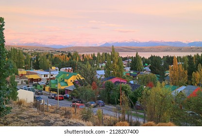 Fantastic Evening View of El calafate Town on Lago Argentino Lakeside in Patagonia, Argentina, South America