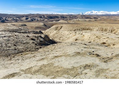 Fantastic mountain natural landscape in  Kyzyl-Chin with sand hills as lunar scenery in place named Luna, Altai Republic, Russia. Nature environment landmark.