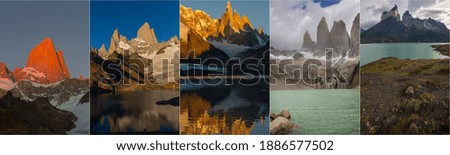 Similar – Foto Bild Der Mount Fitz Roy in der goldenen Stunde über dem blauen Himmel