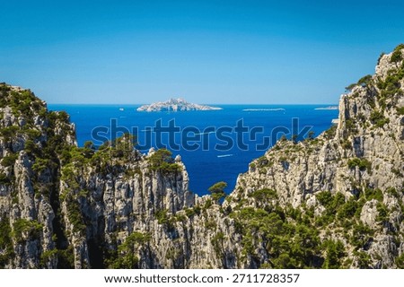 Fantastic seaside view from the limestone cliffs with Mediterranean Sea near Marseille, France, Europe