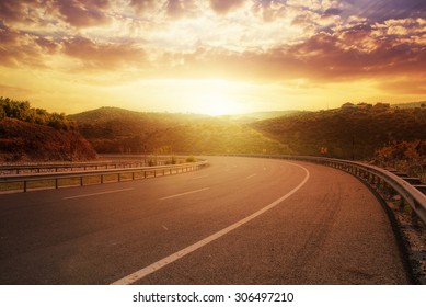 Fantastic Sunset Over Asphalt Road