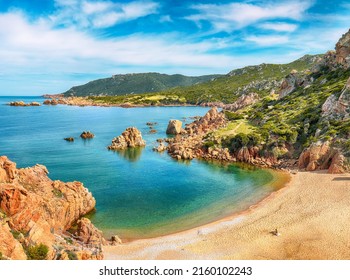 Fantastic view of Li Cossi beach on Costa Paradiso resort. Picturesque seascape of Mediterranean sea. Location:  Costa Paradiso, Province of Sassari, Sardinia, Italy, Europe