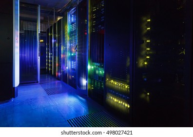 Fantastic View Of The Mainframe In  Data Center Rows