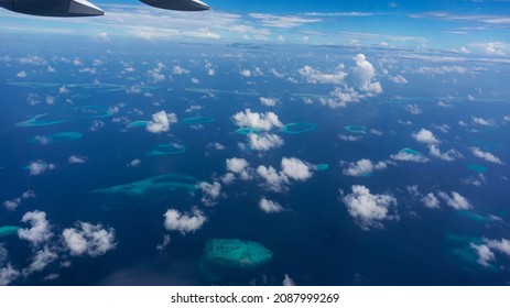 Fantastic View Of The Mountains From The Plane Window. Mountain Landscape From The Plane Window.