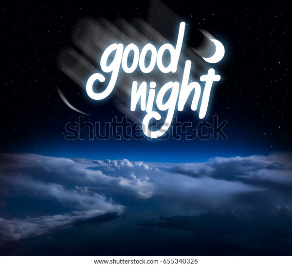 Fantastic view of Night Sky -\
Clouds, Stars and the Moon, Writing good night background with copy\
space