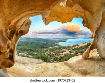 Fantastic view on Palau  from popular travel destination Bear Rock (Roccia dellâ€™Orso). Location: Palau, Province of Olbia-Tempio, Sardinia, Italy, Europe