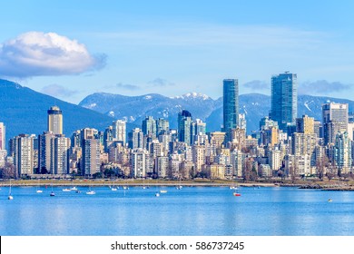 Fantastic View Over Ocean, Yacht And Snow Mountains In Vancouver, Canada.