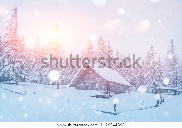 Fantastic Winter Landscape Cabin Mountains Magic Stock Photo Edit