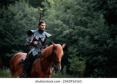 Fantasy armored warrior riding a horse
