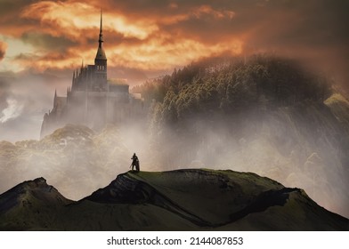 Fantasy Castle Dark Mediaeval Landscape - Shutterstock ID 2144087853
