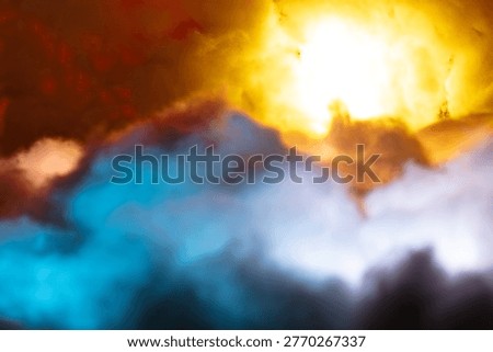 Fantasy cloud float in sky. Fake cloud many layers reflect colorful of red blue yellow like a dream