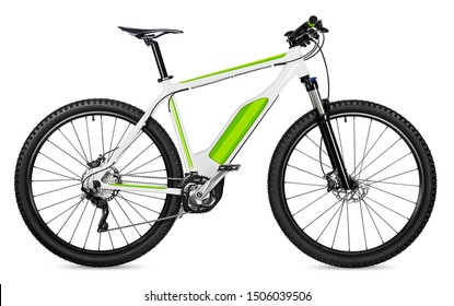 fantasy fictitious design an ebike pedelec and battery powered motor bicycle moutainbike  mountain bike ecology modern transport concept isolated white background
