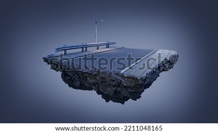 Fantasy floating  island in the air with modern asphalt road and street light. Night scene . 