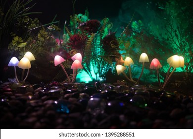 Fantasy Glowing Mushrooms Mystery Dark Forest Stock Photo 1395288551 ...