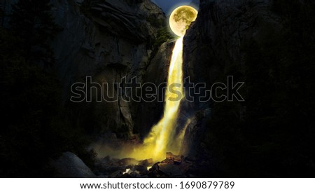 Fantasy Image of Moon Light Waterfall