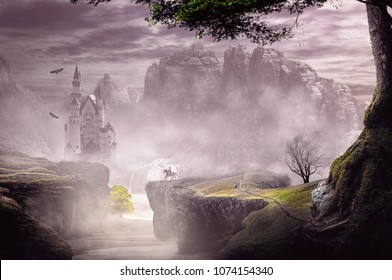 fantasy landscape castle from hill