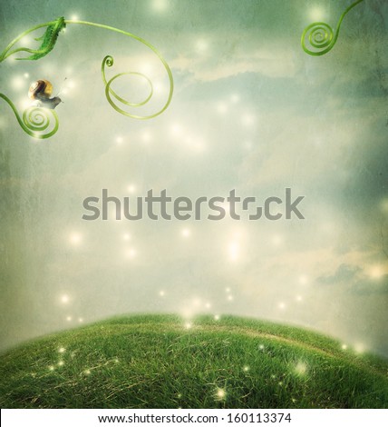 Fantasy landscape with a small snail and tendrils