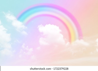 Fantasy magical landscape the rainbow on sky abstract with a pastel colored background and wallpaper. 