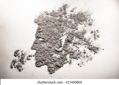 Fantasy Man Head Spiting Dust Drawing In Grey Ash