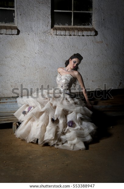 Fantasy Portrait Beautiful Bride Strapless Wedding Stock Photo