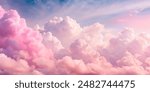 Fantasy sky with sugar cotton pink pastel clouds in a dreamy background