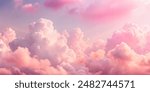 Fantasy sky with sugar cotton pink pastel clouds in a dreamy background