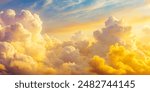 Fantasy sky with sugar cotton yellow clouds in a dreamy background	