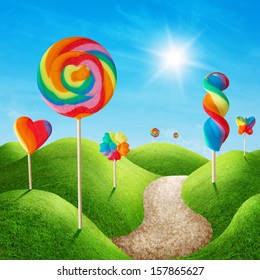 Fantasy Sweet Candy Land With Lollies