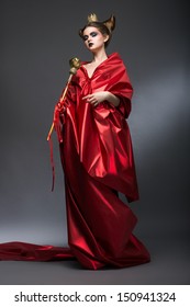 Fantasy.  Woman Wizard In Red Pallium With Scepter. Mystery