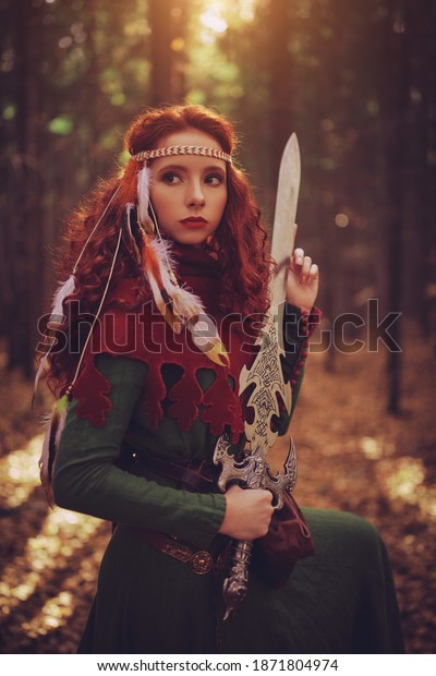 Fantasy World Beautiful Warrior Woman Sword Stock Photo 1871804974 ...
