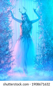 Fantasy world. Enchanting forest nymph in a magical forest.