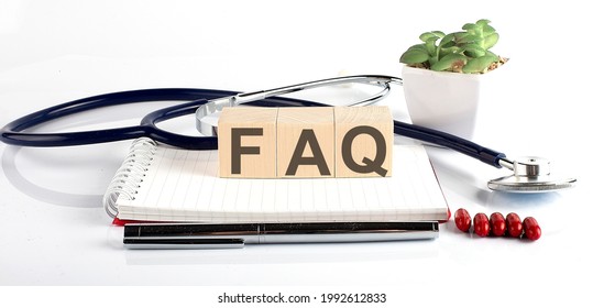 FAQ Word Made On Building Blocks, Medical Concept Background.