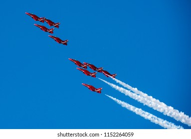 FAR Fairford, UK - July 14th 2018: RAF Red Arrows