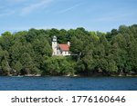 A far off view of Eagle Bluff Lighthouse at Peninsula Park, Door County, Wisconsin.