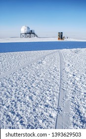 Far Off View Of Satellite Dish From Amundsen Scott South Pole Station, Antarctica