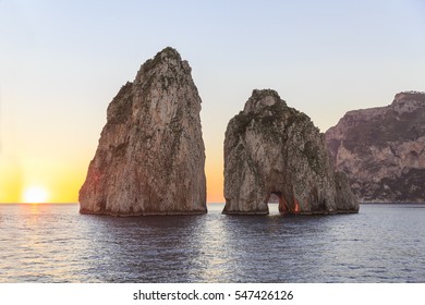 Faraglioni Of Capri Island At Sunset, Italy