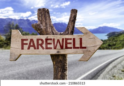 Farewell Wooden Sign With A Street Background 