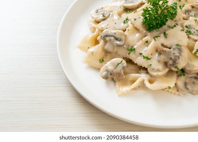 Farfalle Pasta With Mushroom White Cream Sauce - Italian Food Style