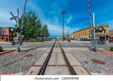 Fargo, North Dakota / USA - June 27 2017: Railway Crossing in Fargo City Center