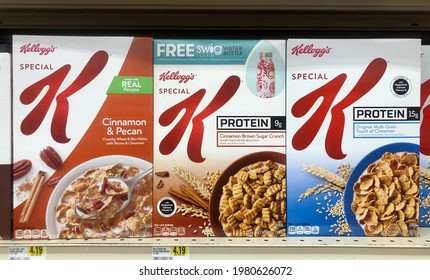 Fargo North Dakota USA, May 26, 2021,  Boxes Of Kellogg's Special K Cereal On The Shelve At The Grocery Store.