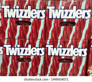 Fargo North Dakota/USA- September  7 ,2019 ,Twizzlers boxes at the shelf for sale on the supermarket , Twizzlers is the product of Y&S Candies, Inc.