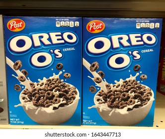 Fargo North Dakota/USA-February 09,2020 , A Boxes Of Oreo O’s Cereal On Shelve At A Grocery Store, Oreo O’s Cereal Is A Post Consumer Brand.